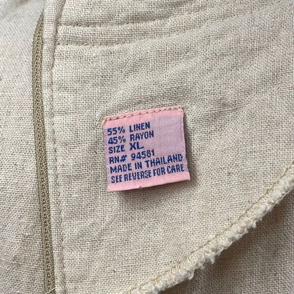 VTG 90s Tan Linen Maxi Dress XL Embroidered Vest Cottage Boho Prairie Teacher - Picture 7 of 8